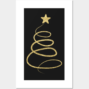 Minimalistic Gold Faux Glitter Star Christmas Tree Posters and Art